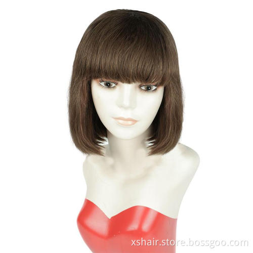 10A Human Hair Wig With Bangs Straight Short Bob Wig With Bang  Machine Made Colored Human Hair Wigs